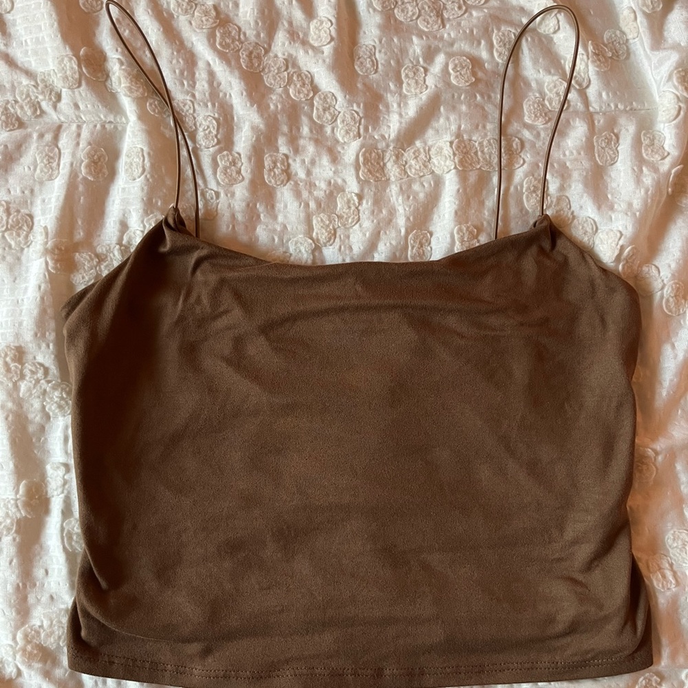 Brown spaghetti strap aesthetic crop top